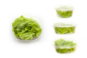 salad in plastic container isolated on white background