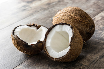 Coconut fruit on wooden table