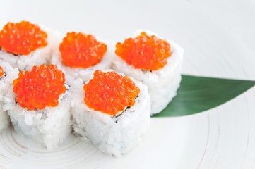 Japanese sushi on a white plate