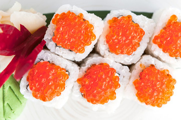Japanese sushi on a white plate