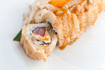 Japanese sushi on a white plate