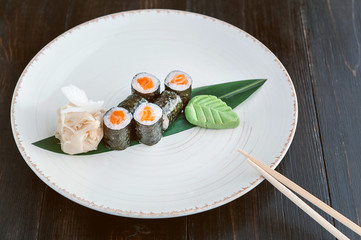 Japanese sushi on a white plate