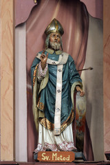 Statue of Saint Methodius on the altar in Parish Church of Saint Martin in Martinska Ves, Croatia...
