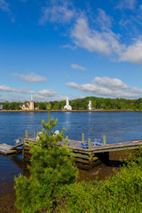 Fototapeta premium Three churches across the water in Mahone Bay, Nova Scotia, Canada.
