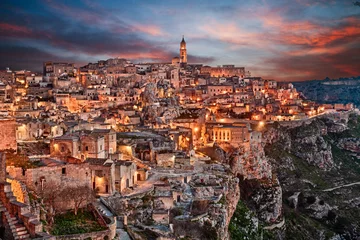 Fotobehang Matera, Basilicata, Italië: landschap van de oude stad © ermess