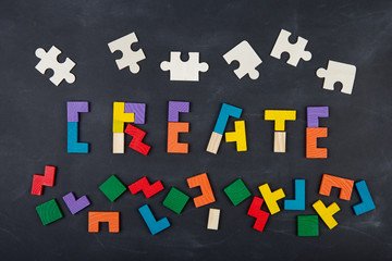 Business creative solution concept jigsaw on the blackboard
