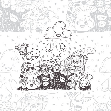 Seamless background. Pattern with  doodle the flowers with friends hand drawn vector illustration