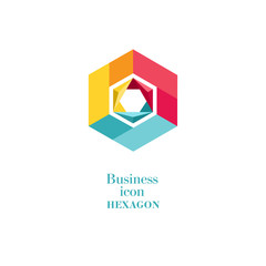 Business icon Hexagon, flat gray polygonal hexagon, geometric design concept