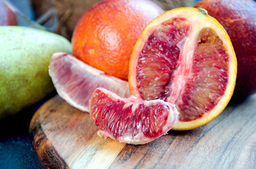 four blood oranges fruits