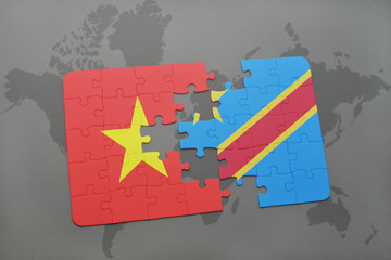 puzzle with the national flag of vietnam and democratic republic of the congo on a world map