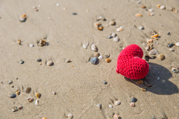 heart on the beach, summer sea love sand for travel background.