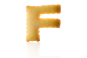 Letter F Cookie Biscuit english capital font isolated on white with path.
