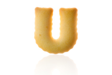 Letter U Cookie Biscuit english capital font isolated on white with path.