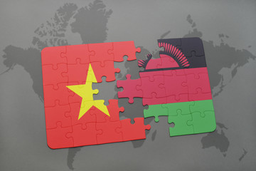 puzzle with the national flag of vietnam and malawi on a world map