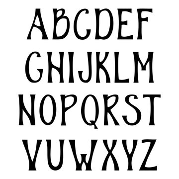Hand drawn upper case alphabet. Vintage handwritten font in gothic style. Vector illustration