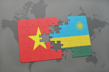 puzzle with the national flag of vietnam and rwanda on a world map