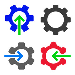 Gear Integration Arrow icon set. Flat symbol collection. Vector pictograms.