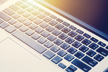 Close-up of laptop keyboard, thai keyboard, notebook keypad.