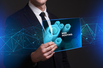 Business, Technology, Internet and network concept. Young businessman working on a virtual screen...