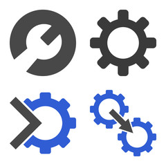 Gear Integration Tools icon set. Flat symbol collection. Raster pictograms.