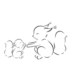 Coloring page. Vector outline drawing squirrels mom and baby