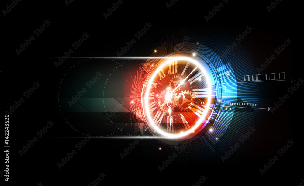 Wall mural abstract futuristic technology background with clock concept and time machine, vector transparent