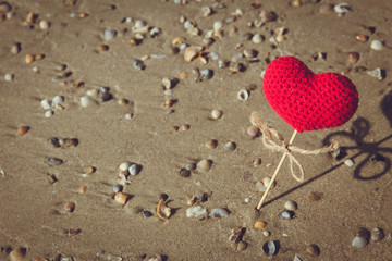 heart on the beach, summer sea love sand for travel background.