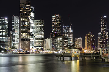 Brisbane City nightcape and ferry terminal at Kangaroo Point