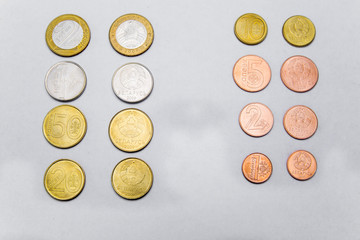 Belarusian coins are on the table.