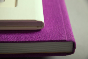 A fragment of a binding of photobooks