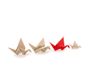 Japanese paper cranes origami. On a white background. Situations group interaction