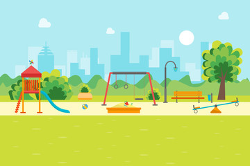 Cartoon Urban Park Kids Playground. Vector - obrazy, fototapety, plakaty