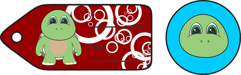 sweet little chubby turtle cartoon gift card in vector format very easy to edit