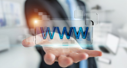 Businessman surfing on internet using tactile web address bar 3D rendering