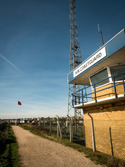 HM Coastguard. A UK coastguard lookout post on the northern banks of the Thames Estuary in Essex, England.