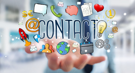 Businessman using manuscript contact text