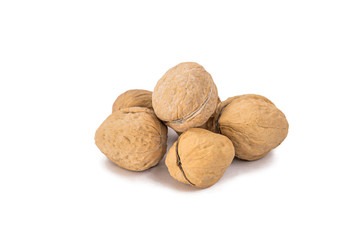 group of walnuts isolated on white background.