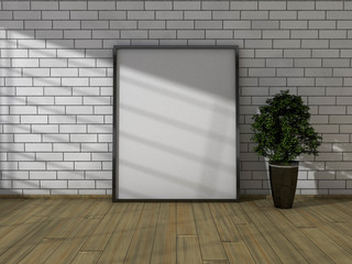 Poster hanging on the wall in the interior, mock up. 3D rendering