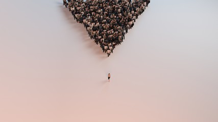 single woman leading group of people 3d illustration