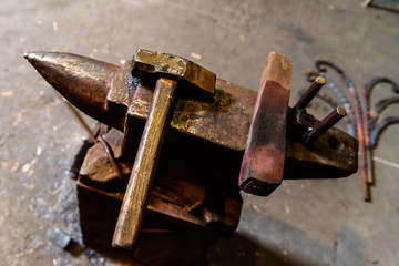 Anvil, hammer, forge, metal