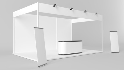 White creative exhibition stand design. Booth template. Corporate identity 3d rendering