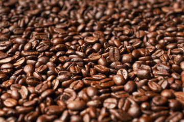 Coffee beans, close-up, black background