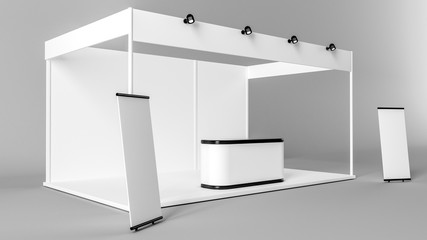 White creative exhibition stand design. Booth template. Corporate identity 3d rendering