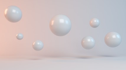 3d rendering of white flying balls
