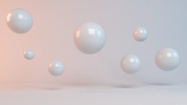 3d rendering of white flying balls
