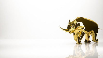 golden 3d rendering of a Rhino inside a studio