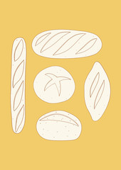 Hand drawn vector set of bread. Bakery products outline illustrations