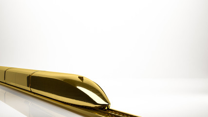 golden 3d rendering of a fast train inside a studio © Archmotion.net