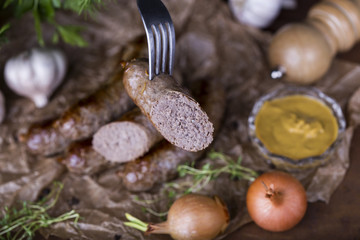 Homemade sausage of beef and venison