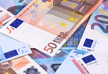 Euro Money Banknotes Different denominations abstract background.